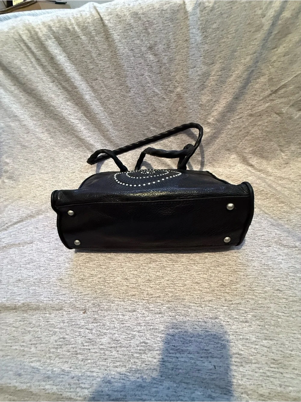 Patricia Nash Black Embossed Circle Detail Leather Shoulder Bag